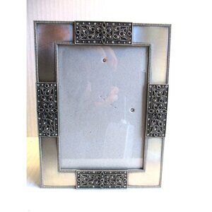 *Art Deco Gray Metal Picture Frame Marcasite w Rhinestone - 2 Way